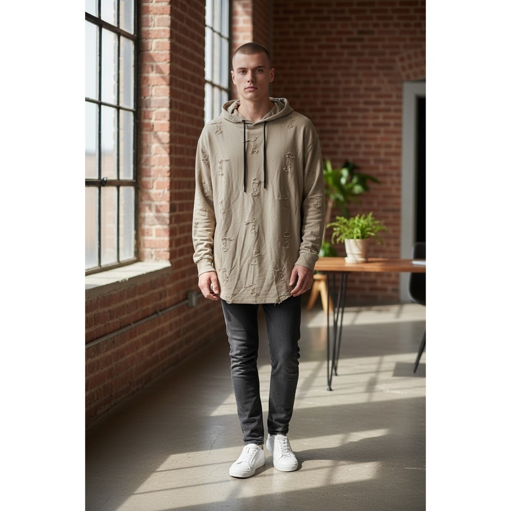 Nova Industries Destructed TAPI Hoodie Tan NEW NOVA204BK Streetwear Edgy Size S